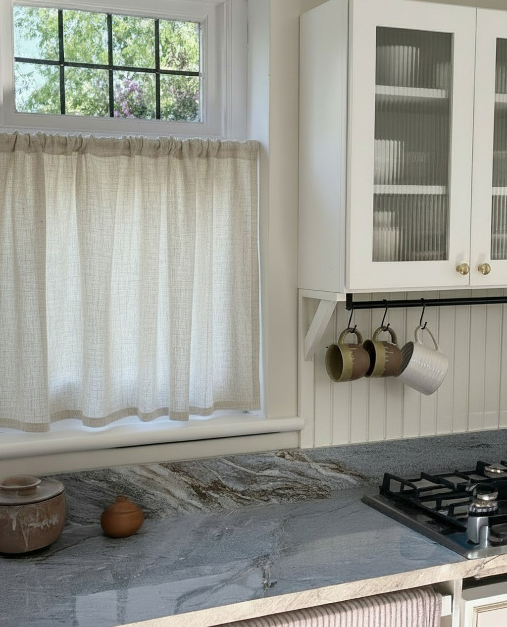 Pippin 100% Linen Natural Slot Top Café Curtain
