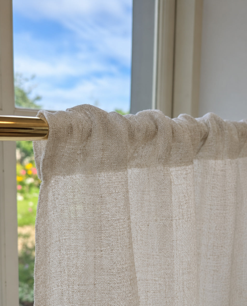 Pippin 100% Linen Natural Slot Top Café Curtain
