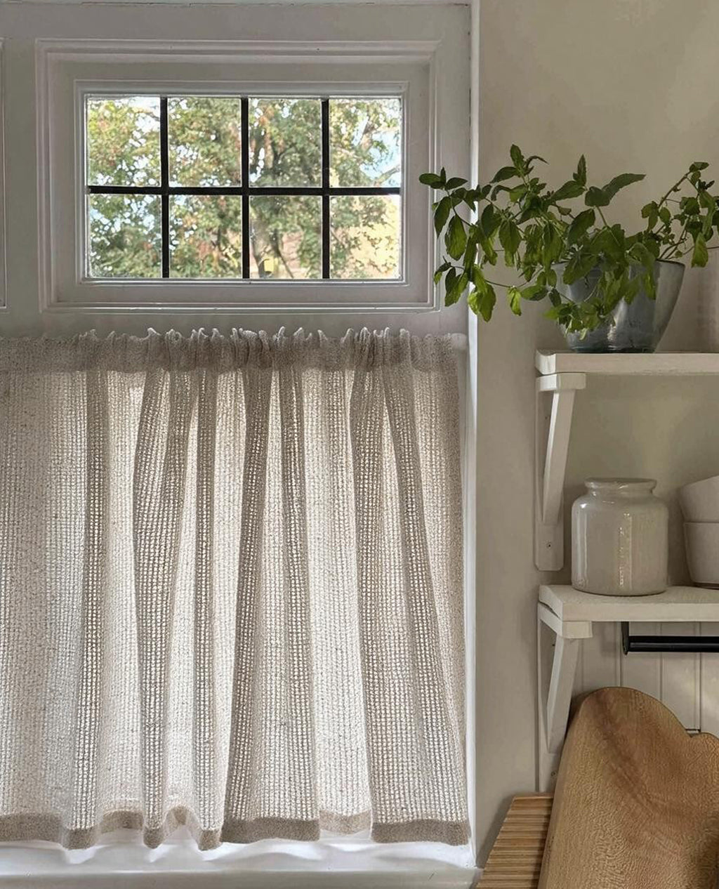 Bramble Natural Slot Top Café Curtain