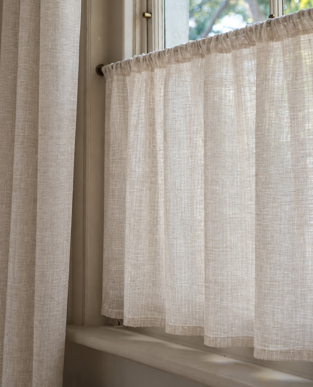 Emery Linen Blend Natural Slot Top Café Curtain