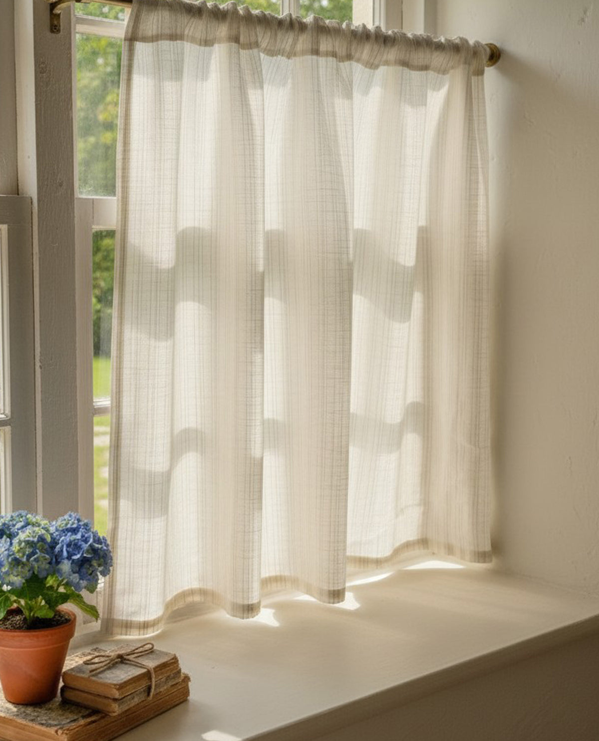 Parchment 100% Linen Natural Slot Top Café Curtain
