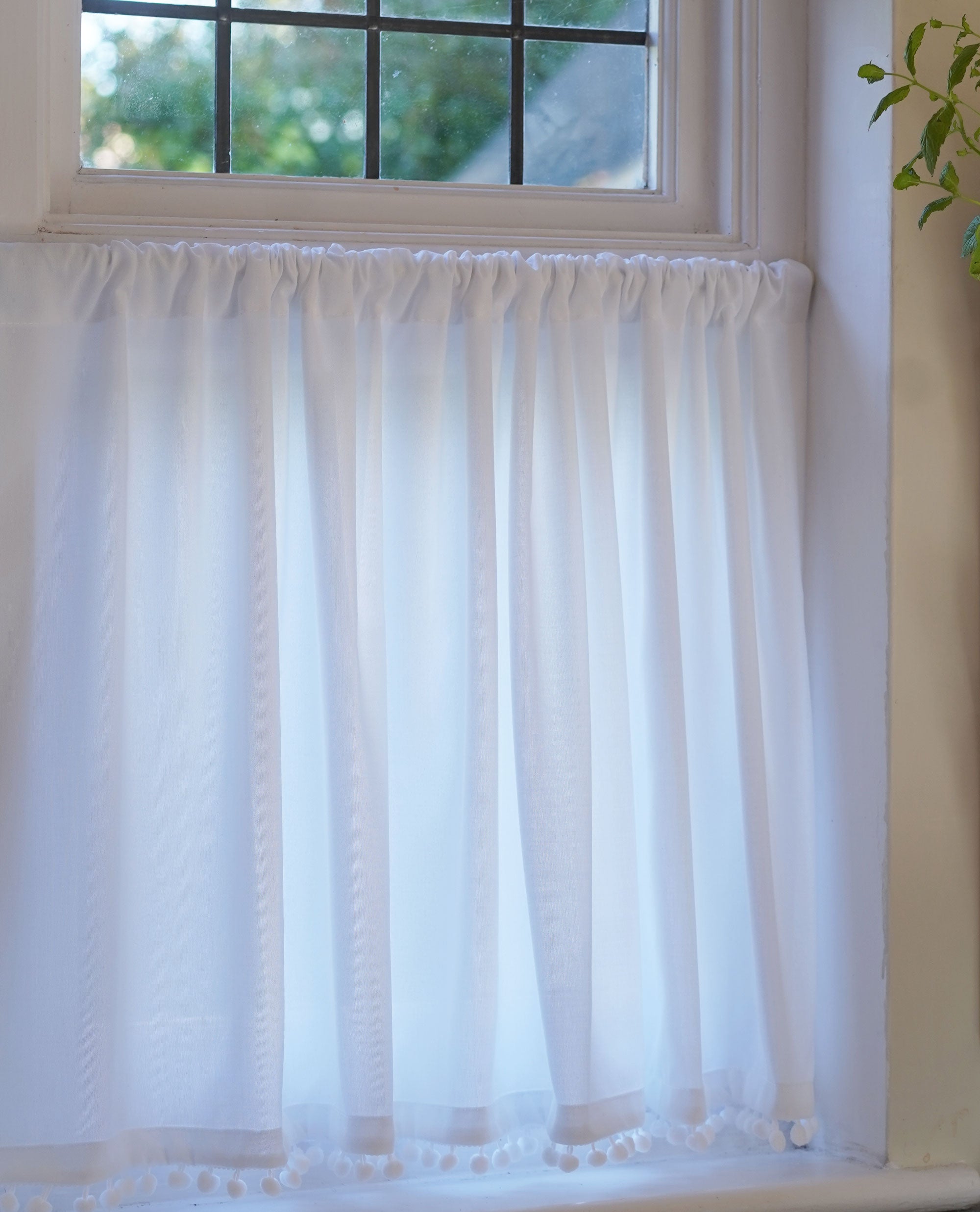 Malvern Slot Top Pom Pom Cafe Curtain