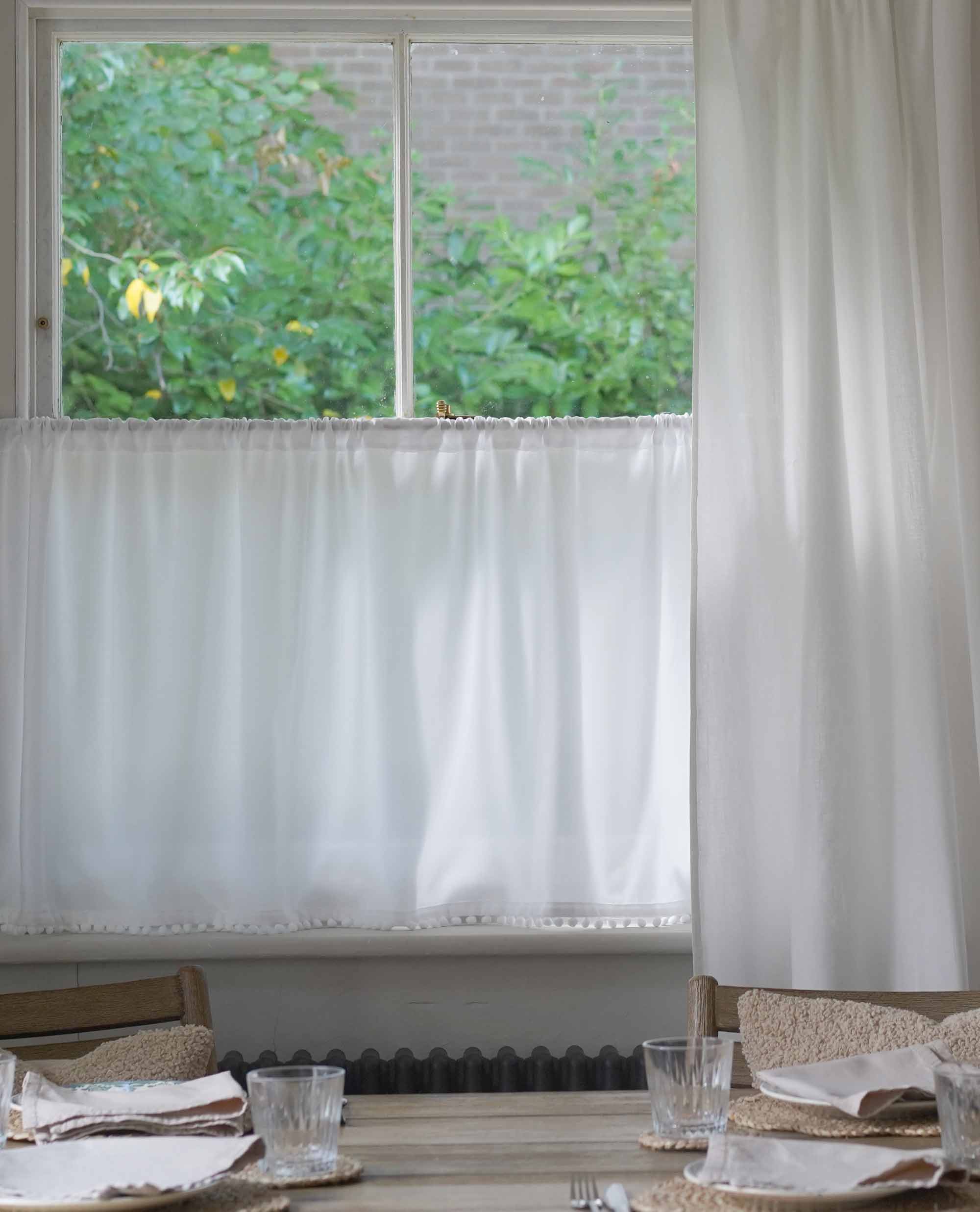 Malvern Slot Top Pom Pom Cafe Curtain