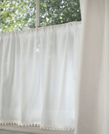 Malvern Slot Top Pom Pom Cafe Curtain