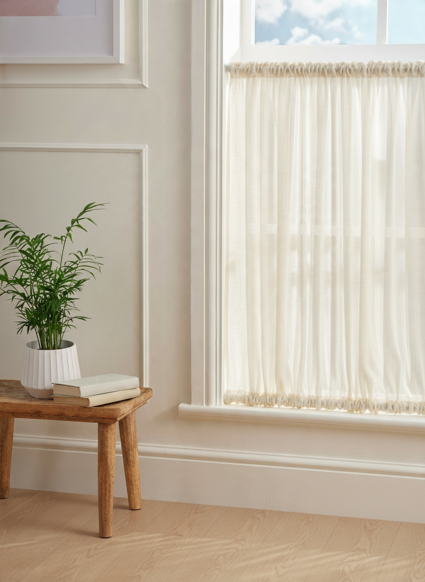 Midori Ivory Slot Top & Bottom Cafe Curtain
