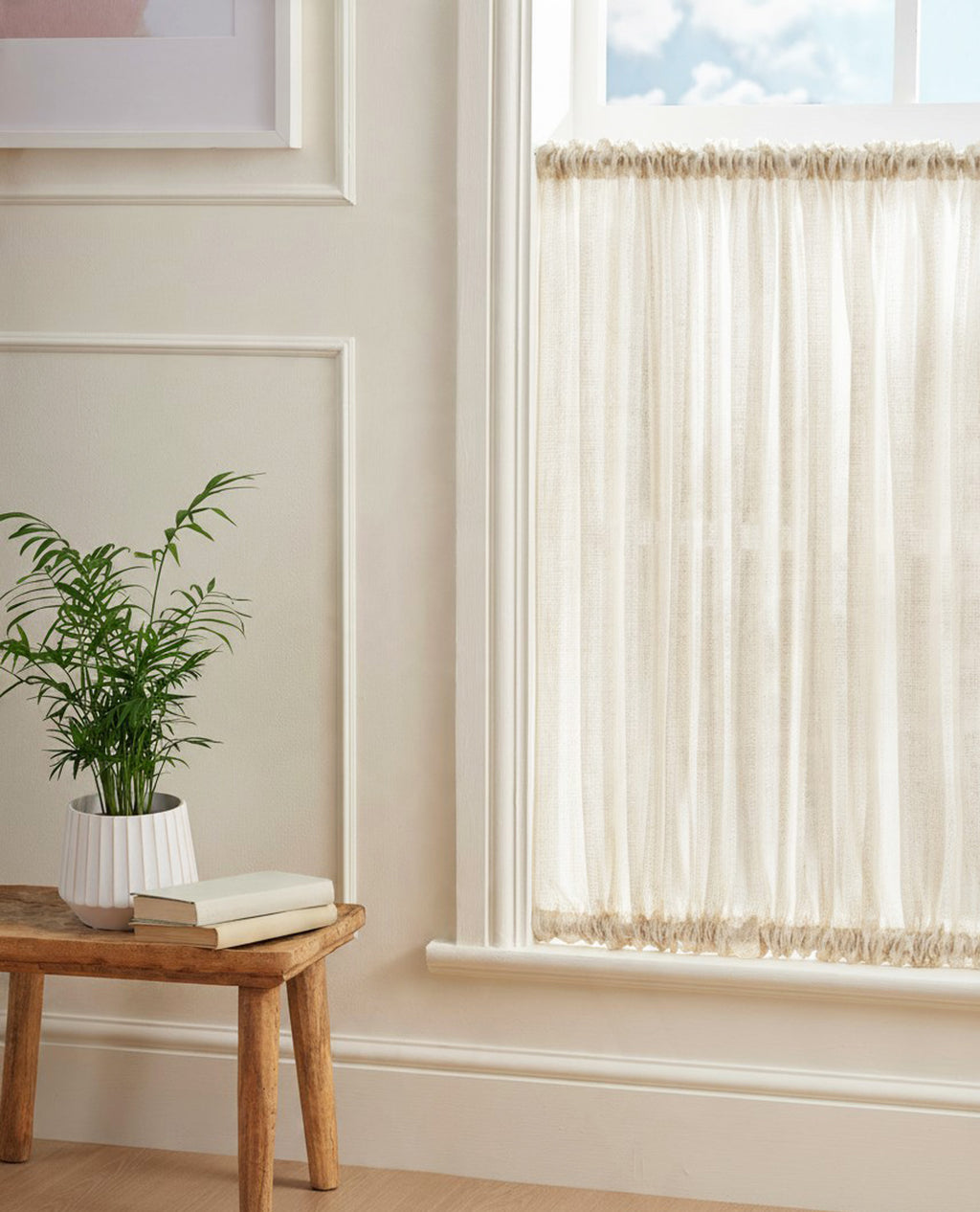 Midori Oyster Slot Top & Bottom Café Curtain