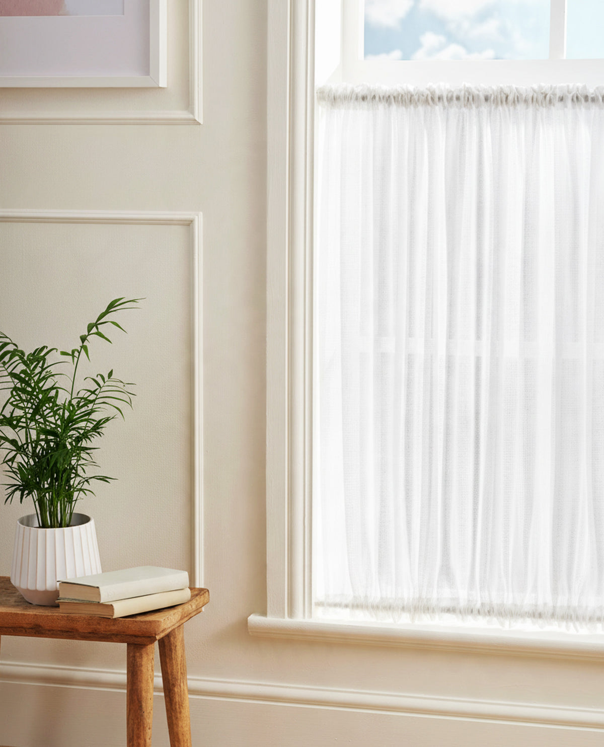 Midori White Slot Top & Bottom Cafe Curtain