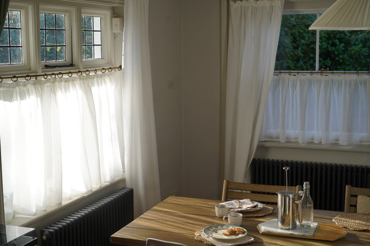 Milos FR Natural White Tape Top Café Curtain